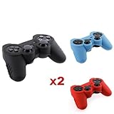 eForCity Red Black & Blue Silicone Skin Case Combo Compatible with PS3 Controller
