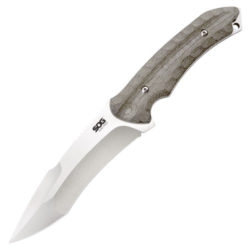 SOG Specialty Knives & Tools KU-2011 Kiku Knife with Straight Edge Fixed 5.6-Inch Steel Drop Point Blade and Linen Micarta Handle, Large, Satin Finish SOG Specialty Knives & Tools KU-2011 Kiku Knife with Straight Edge Fixed 5.6-Inch Steel Drop Point Blade and Linen Micarta Handle, Large, Satin Finish