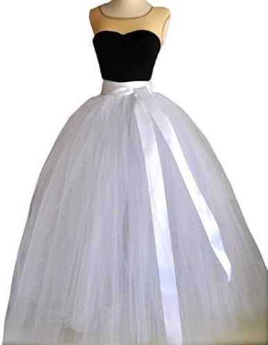 Dressyonly Women's Long Sheer Mesh Tulle Overlay Tutu Skirt Size 4 US White