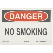 Brady 47010 10" Height, 14" Width, B-120 Premium Fiberglass, Black And Red On White Color No Smoking Sign, Legend "Danger, No Smoking"