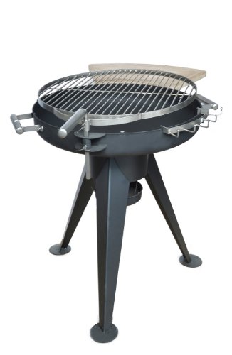 Bentley - Grand barbecue rond et robuste au charbon de bois - tablette en bois