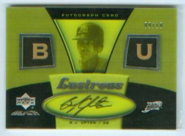 B.J. Upton Autograph 2007 Upper Deck Baseball Black Lustrous Card #LUS-BU & #/10 Signed ~RARE~ Tampa Bay Rays