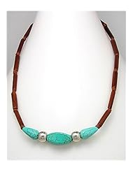 Brown Cotton Turquoise Necklace In White Base