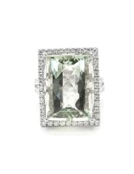 18k White Gold Round Diamond & 11.92 ct Green Amethyst Ring (1.09 cttw, g-h Color, si1-si2 Clarity)