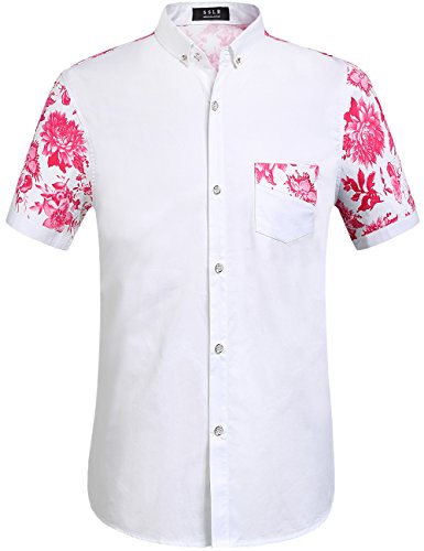 SSLR Men's Short Sleeve Flowered Button Down Shirts