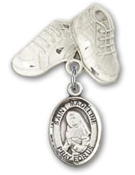 Sterling Silver Baby Badge with St. Madeline Sophie Barat Charm and Baby Boots Pin