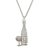 Bottle & Glass Silver Plated Rhinestone Necklace With 22