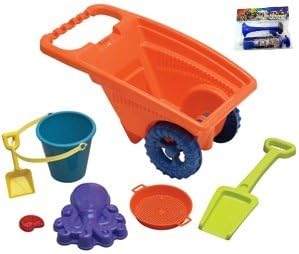 8 Item Gift Set: Toddler Wagon with Sand Toys and Air Horn- Made in USA, Beach Set with Sand Bucket, Pail and Shovel, Large Shovel, Sifter and Molds, Christmas gifts for boys and girls age 3 years, 4 yrs, 5 (Blue)