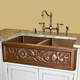 35-5/8 Floral Apron Front Double Bowl Copper Farmhouse Sink - Antique Copper