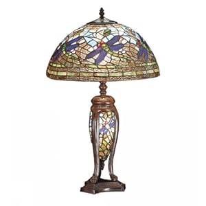 25.5 Inch H Tiffany Dragonfly Lighted Base Table Lamp Table Lamps by Meyda