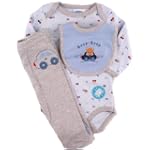 SAVE $5.00 - Bon Bebe Newborn Boys Fall/Winter Blue 3 PC Beep Beep Cars Onesie Pant Set-3-6 Months $12.95