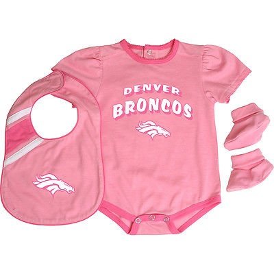 Reebok Denver Broncos Infant Creeper, Bib & Bootie Set - Pink Infant 24 Months