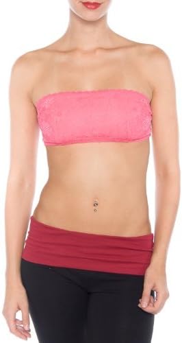 Zenana Outfitters Women's Allover Lace Bandeau Bra Tube Top,Large,Fuschia