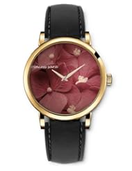 SPRAWL Aanalog Fashion Series Gold Ladies Watches of Genuine Black Leather Strap,Unique Wrist Watch for Women Girls Designed with red Petals