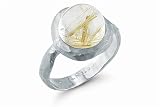 14K White Gold Matte and Hammered-Finish Hand-Crafted Designer Ring, Centered with a Semi-Precious Rutilated Quartz Color Stone and Enhanced with Burnish Set Diamonds.