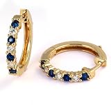 1 Carat Prong Set Sapphire & Diamond Hoop Earrings in 14k Yellow Gold (with Safety Lock)