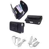PCMICROSTORE Brand Apple iPhone PDA Premium Black Leather Wallet Carrying Case with Belt Loop and Clip - Include Accessory Compartment - Style H11 - Bundled with 12v Rapid Premium Car Charger and Home Travel Wall Charger