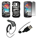 Samsung Rogue U960 - Premium 2D Silver and Black Zebra Stripes Design Snap-On Cover Hard Case Cell Phone Protector + Crystal Clear LCD Screen Protector + Rapid Car Charger + USB Data Charge Sync Cable for Samsung Rogue U960