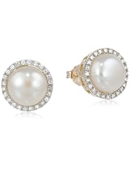10k Yellow Gold Lady Di Freshwater Cultured Pearl and Diamond Stud Earrings