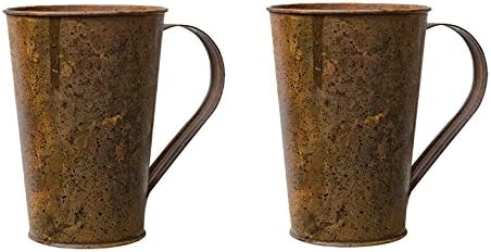Rusty Black Tin Metal Mugs Decorative Primitive Country Set (2 Items)