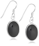 Image of Silver Oval Black Onyx Drop Earrings