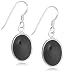 Silver Oval Black Onyx Drop Earrings