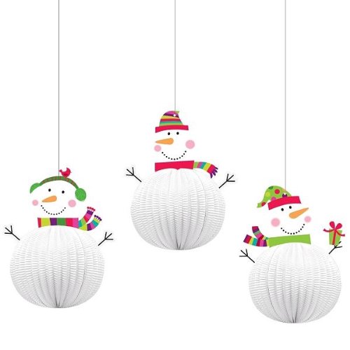 Joyful Winter Snowman Hanging Decorations with 3D Bodies! – Christmas Decor Set of 3