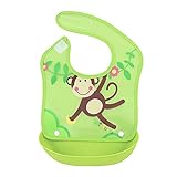 (Sandalup)ベビーエプロン 赤ちゃん よだれかけ かわいい ビブ スタイ 出産祝い マジックテープ 食事エプロン （グリーンモンキー）