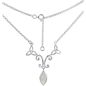 Sterling Silver 16 Celtic Necklace, w  Marquise Cut Natural Moonstone by 