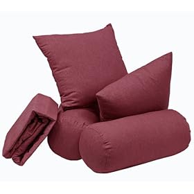 Full Futon Cover and Pillow 5-pc Set (Jeans Burgundy 560) by Easy Fit