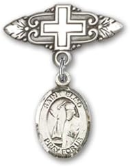 Sterling Silver Baby Badge with St. Elmo Charm and Badge Pin with Cross