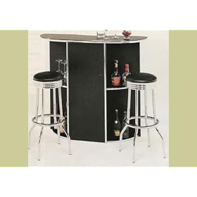Click here to buy New Black Chrome Home Pub Bar And Stools Barstool Set by Coaster.