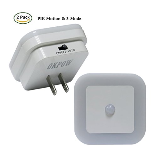 [2016 Upgraded 3-Mode Version] OKPOW Night Light PIR Motion Sensor Light Night Lamp for Kids Room Bathroom Hallway ( 2 PACK )