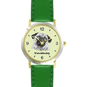Pug (SC) Dog - WATCHBUDDY� DESIGNER DELUXE TWO-TONE THEME WATCH - Arabic Numbers-EMERALD ISLE STYLE... by WatchBuddy