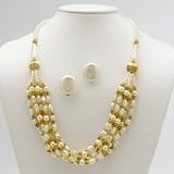 14k Gold-Plated Simulated Pearls and Lucite Necklace and Clip-On Earring Set