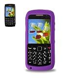 New Fashionable Perfect Fit Soft Silicon Gel Protector Skin Cover (Faceplate/Snap On) Rubber Cell Phone Case with Screen Protector for BlackBerry Pearl 9100 - Purple
