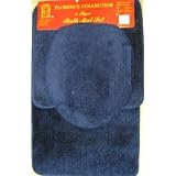 3 PIECE BATHROOM RUG, CONTOUR and LID COVER SET - NAVY BLUE by Brown's Linens and Window Coverings