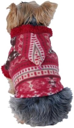 Red and White Fleece Snowflake Print Hooded Dog and Pet Jacket with Fur Lining [FOR SMALL DOGS], Extra Small