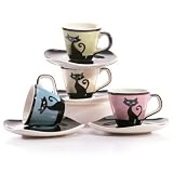 Cattitude Espresso Cup & Saucer Set (set of 4)