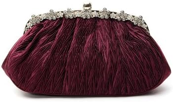 VERITA Pleated Satin Clutch/Evening Handbag Bride/Bridesmaid Clutch with Removeable Chain Purple