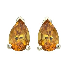 14K Yellow Gold 4 x 6 MM Teardrop Shaped Citrine Earring Studs by Katarina Jewelry