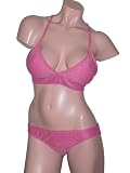 Raisins Pink Lurex Shimmer Banded Halter Bikini Swimsuit