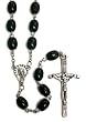 Rosary - 7mm Oval Wooden Beads - 24in. - IMPORTED FROM ITALY, Black