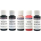 Lorann Oils Liquid Food Coloring - Speciality Colors Bundle- Black, Brown, Orange, Pink, Purple - Set of Five 1 Ounce Bottles