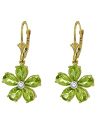 14k Solid Gold Leverback Flower Earrings with Peridots