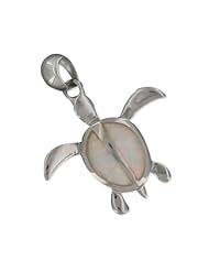 925 Silver Rhodium White Opal Honu Turtle Pendant Hawaiian Silver Jewelry