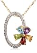 Gold Plated Sterling Silver Multi-Gemstone and Diamond Accent Oval Flower Pendant, 18"