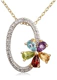Gold Overlay Sterling Silver Multi-Gemstone Flower Pendant, 18: