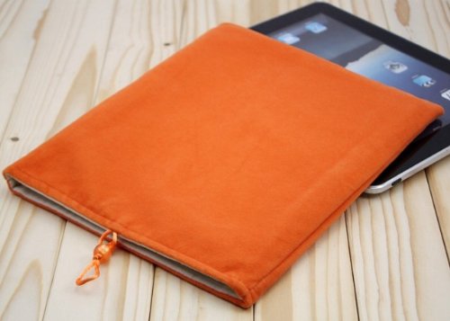 Orange Velvet Pouch Bag Sleeve Case for iPad 2, Android Tablet, Samsung Galaxy, Motorola Xoom, Kindle Fire, Kindle Touch, Asus Transformer, Sony Tablet S