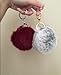 Miraclekoo Large Rabbit Fur Ball Pom Pom Key Chain Sliver Plated Keychain with Plush for Car Key Ring or Handbag Bag Decoration (Burgandy)